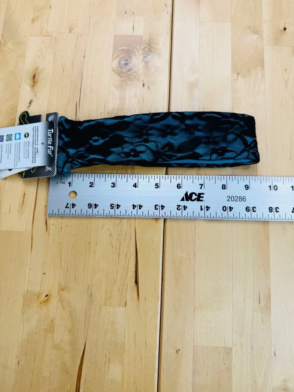 Turtle Fur Teal with Black Lace Stretch Headband Running Band Skiing